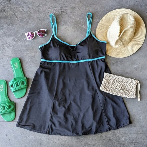 Swimsuits For All Black One Piece Lingerie Strap Swimdress size 16 - Picture 1 of 9